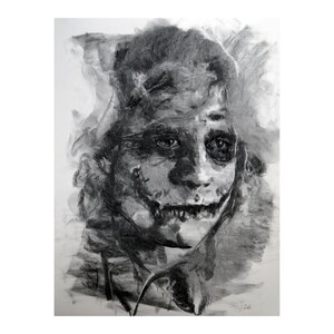 Joker ORIGINAL dessin illustration au fusain portrait visage unique en son genre fait main pas une impression