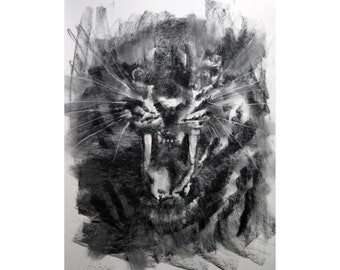 tigre original dessin fusain peinture illustration unique en son genre fait main grand art pouces 40 x 28, pas une impression