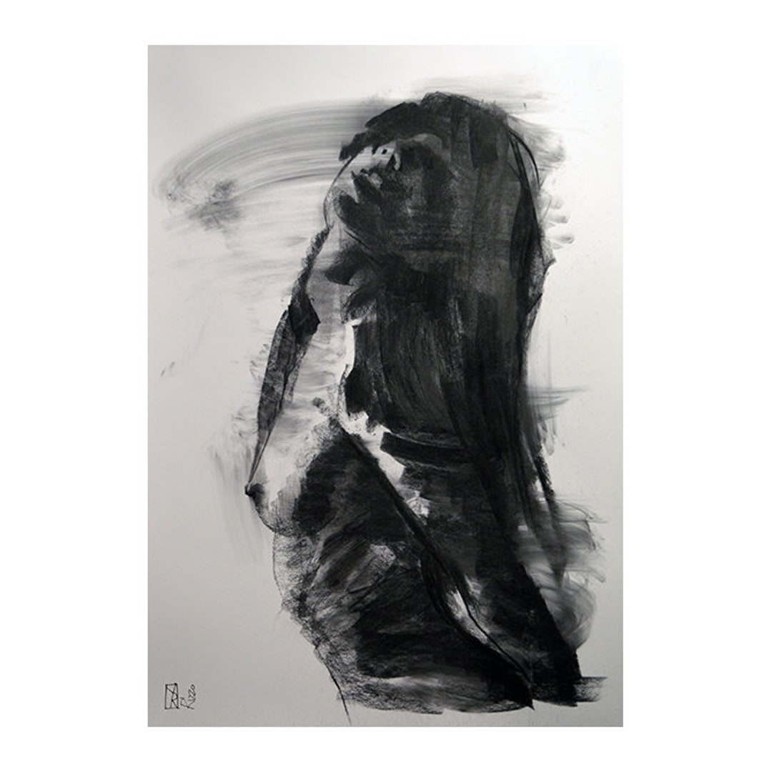 ドローイング 木炭画 🔥手作り木炭で自画像デッサン🔥 手作りの栗、カナメモチ