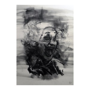 Joker ORIGINAL dessin illustration au fusain visage portrait unique en son genre fait à la main grand art pas une impression