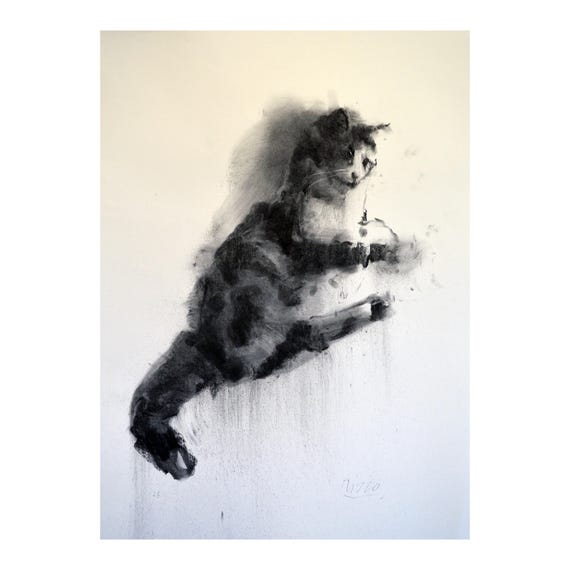 4匹の猫の原画 木炭画イラスト 20x14x4枚 - Etsy 日本