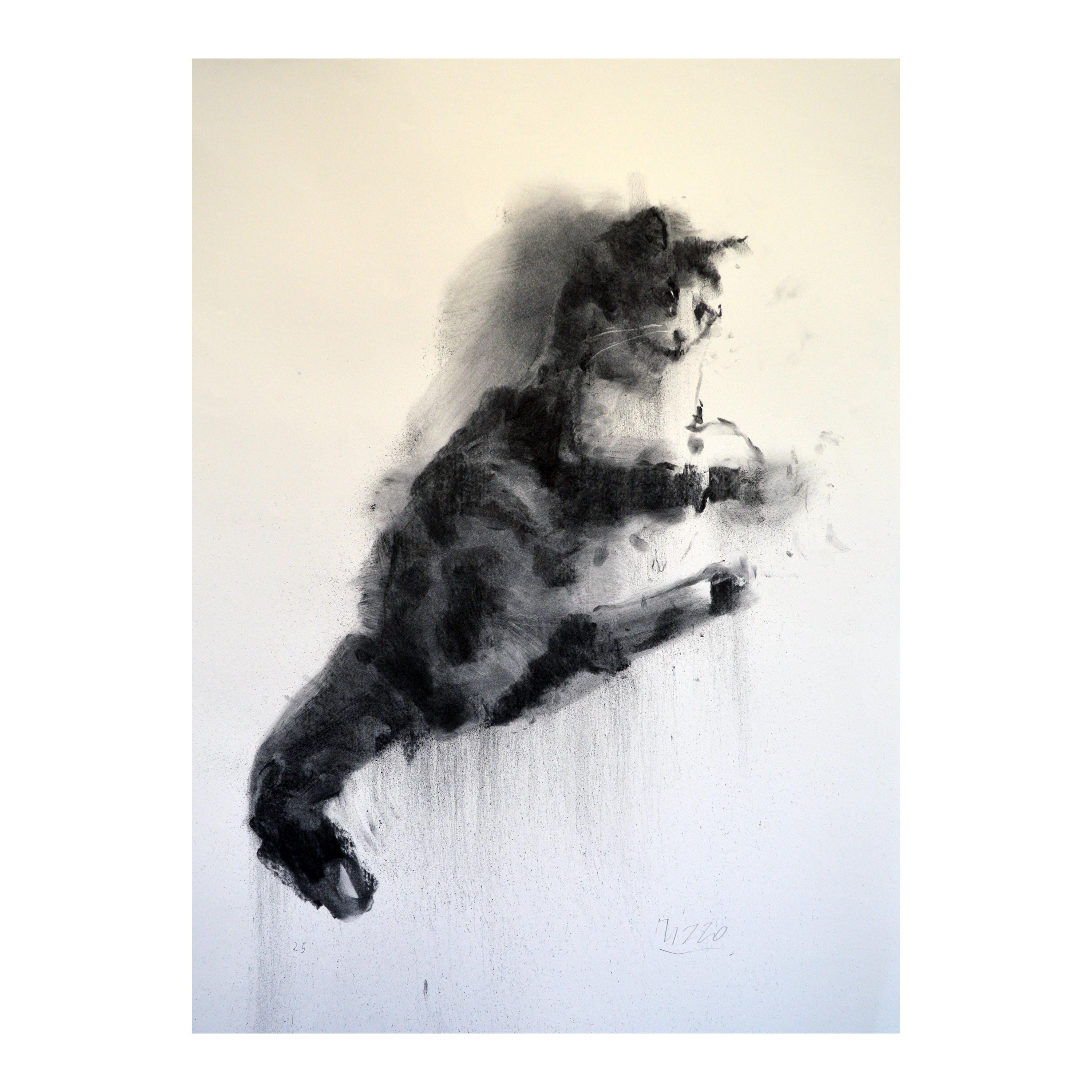 4匹の猫の原画 木炭画イラスト 20x14x4枚 - Etsy 日本