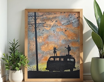 Cielo lleno de sonido. Acrílico pintado a mano sobre lienzo, arte de pared, arte moderno, arte minimalista de pared, decoración de sala de estar, decoración del hogar.