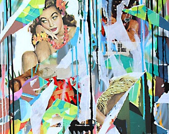 POP ART COLLAGE - Contemporary Abstract Mixed Media Collage Painting - On Wood - 36" x 48" - Daniel Tacker