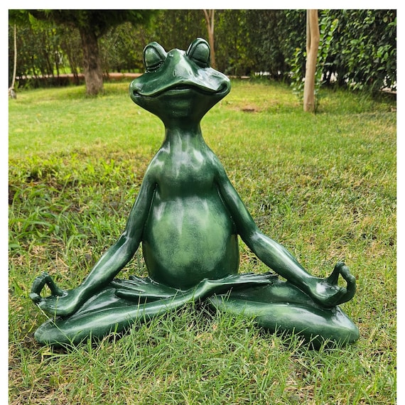 KENANLAN Statua da giardino in miniatura a rana con luci solari, in resina, decorazione da giardino all'aperto, statuetta a rana per terrazza, cortile, prato, piscina, ornamento