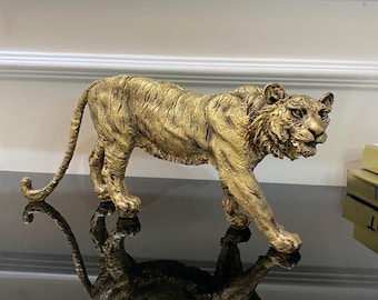 Large Gold Panther Statue, Luxury Animal Sculpture, Modern Home Office Decor, Elegant Resin Panther Figurine, Gold Cheetah Art Gift