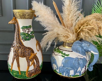 Safari Giraffe Vase, African Wildlife Decor, Handmade Animal Flower Vase, Jungle Home Accent, Nature Lover Gift