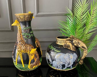 Giraffe Safari Vase, African Wildlife Decor, Handmade Animal Flower Vase, Exotic Home Accent