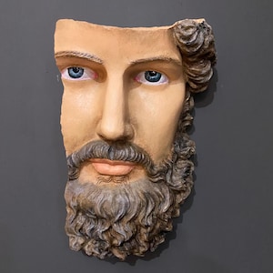 Escultura mural de Poseidón, mitología griega, busto romano, escultura de busto, estatua de diosa, busto, figura histórica.