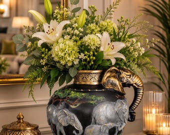 Elephant Sculpture Vase: Abstract Animal Flower Vase, Decorative Tabletop Decor