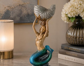 Mermaid Statue: Seashell Crown, Ocean Home Decor
