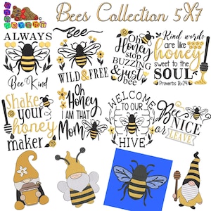 Bees Phrases Machine Embroidery Design Collection 5X7