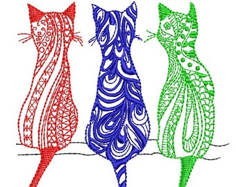 3 Color Cats 200 X 300 Machine Embroidery Design