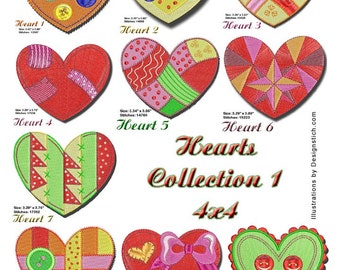 HEARTS Collection 1 Machine Embroidery Design 4x4