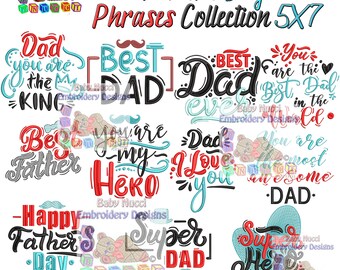 Fathers Day Phrases Machine Embroidery Design Collection 5X7