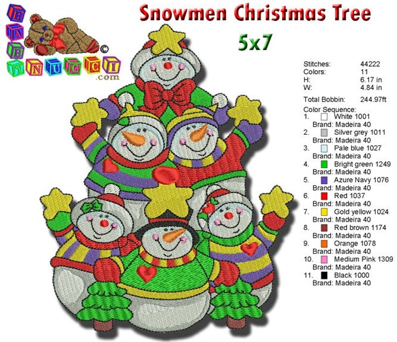 Snowmen Christmas Tree Machine Embroidery Design 5X7 Etsy