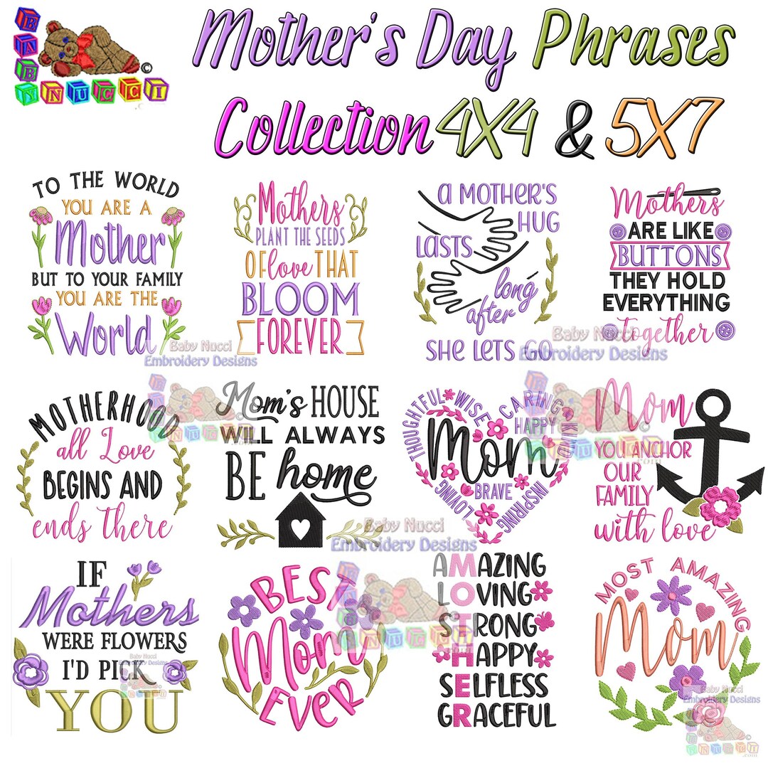 Mothers Day Phrases Machine Embroidery Design Collection 4X4 & 5X7 - Etsy