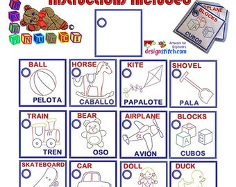 Toys English-Spanish Book Machine Embroidery 5X5 Designs