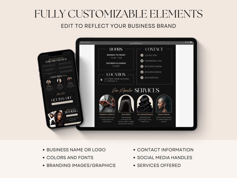Editable Hairstylist Black Appointment Flyers Canva Template