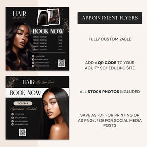 Editable Hairstylist Black Appointment Flyers Canva Template