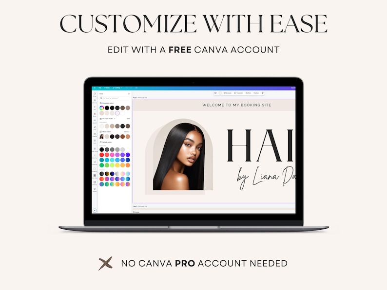 Editable Hairstylist Acuity Scheduling Template Booking Site on Canva in Light Beige Neutrals Branding