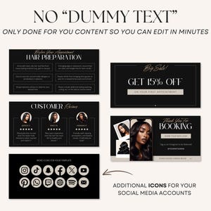 Editable Hairstylist Acuity Scheduling Booking Site Template on Canva in Black Palette