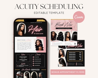 Acuity Scheduling Template, Black Pink Gold Hairstylist Acuity Scheduling Template Booking Site and Appointment Flyers, Hairstylist Website