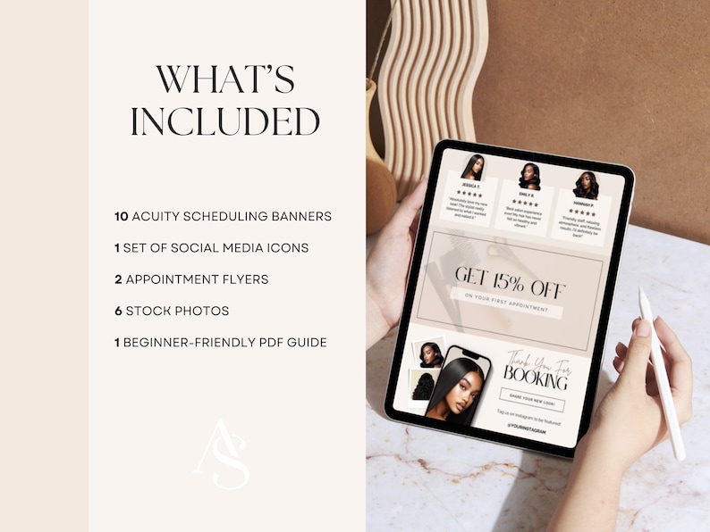 Editable Hairstylist Acuity Scheduling Template Booking Site on Canva in Light Beige Neutrals Branding