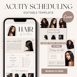 Editable Hairstylist Acuity Scheduling Template Booking Site on Canva in Light Beige Neutrals Branding