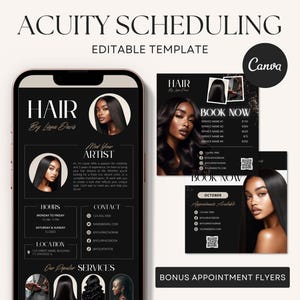 Editable Hairstylist Acuity Scheduling Template on Canva in Black Branding Palette