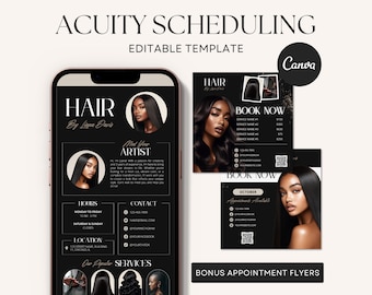 Acuity Scheduling Template, Hairstylist Acuity Scheduling Template, Black Booking Site, Hairstylist Website, Luxury Black Branding Canva
