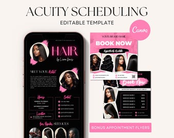 Acuity Scheduling Template, Black Pink Hairstylist Acuity Scheduling Template Booking Site and Appointment Flyers, Hairstylist Website