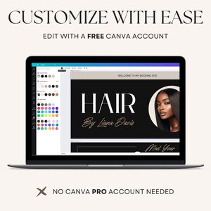 Editable Hairstylist Acuity Scheduling Booking Site Template on Canva in Black Palette