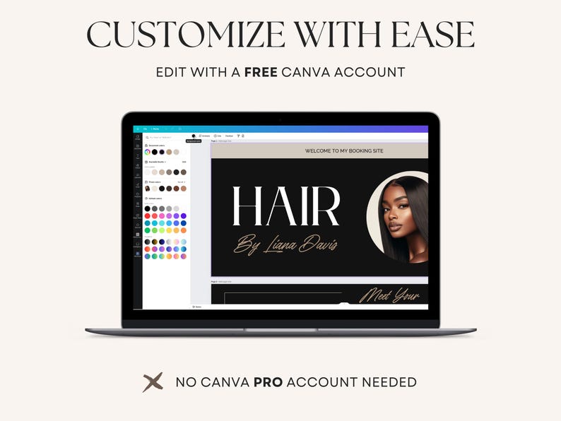 Editable Hairstylist Acuity Scheduling Booking Site Template on Canva in Black Palette