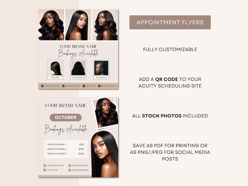Editable Hairstylist Acuity Scheduling Template Booking Site on Canva in Light Beige Neutrals Branding