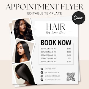 Editable Appointment Flyer with QR Code, Minimalist Booking Appointments Available Template on Canva,Hair Makeup Lashes Nails Flyer Template
