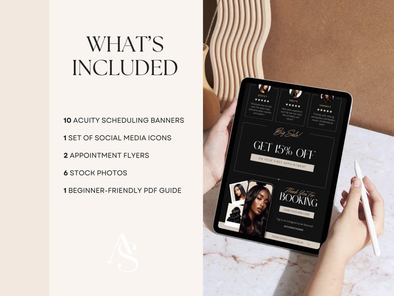 Editable Hairstylist Acuity Scheduling Template on Canva in Black Palette