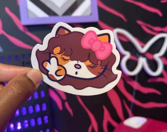 Adesivo Hello Kitty Match Your Cat - Adesivo in vinile ispirato a Sanrio con simpatico gatto, estetica pastello kawaii, per laptop, diario, bottiglia d'acqua