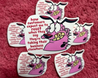 Adesivo lucido "Coraggio il cane fifone" – Divertente cartone animato sul servizio clienti