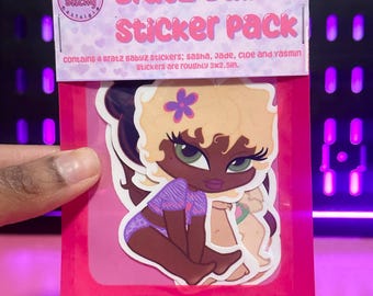 Pacchetto di adesivi Y2K Baby Brat Doll / 4 adesivi carini e impertinenti per ragazze / Arte estetica anni 2000 / Stile cartone animato retrò / Adesivo nostalgico per ragazze