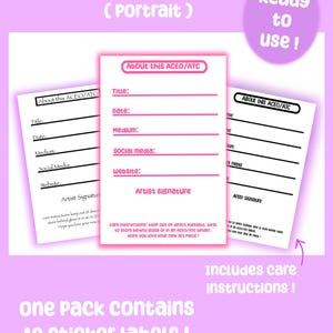 ACEO/ATC Back Info Portrait Sticker Label 2x3in. | Made to Order | Custom Label | Art Supplies Artist Trading Cards