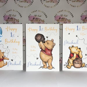 Personalised Winnie the Pooh Birthday Card – Custom Name & Age – Winnie the Pooh birthday card- Classic Pooh Bear Theme for Kids- kids cards