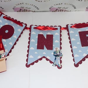 Toy Story Party Decorations | Red and Blue Bunting + Party Favor Boxes | Buzz, Woody & Friends Birthday Decor | birthday decorations