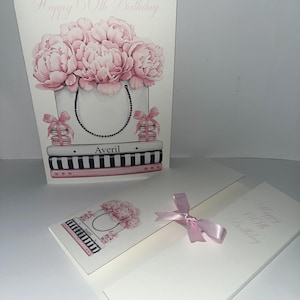 Luxe verjaardagskaart voor dames – modeboeken en bloemenontwerp – met de hand afgewerkt met glitter – A5- en A4-formaten