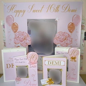 Personalised 3D Birthday Card & A1 Banner – Pop-Up pink-gold,blue design – Custom Name and Age – 3 Colour Options – card- gift tag- banner