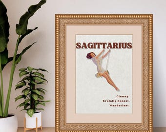 Sagittarius Zodiac Art Print | Vintage Pin-Up Astrology Decor | Digital Download | Sagittarius Gift