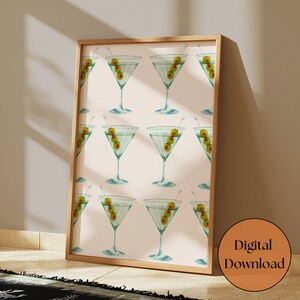 Martini Print Cocktail Retro Poster Alcohol Art Bar Cart Prints Decor Minimalist Wall Art Trendy Martini Glasses Cocktail Digital Download
