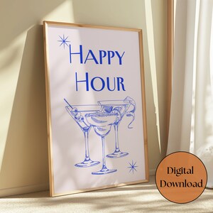 Happy Hour Wall Art, Bar Cart Print or Decor, Retro Kitchen Wall Art, Retro Cocktail Art, Trendy Wall Art, Drinks Print, Printable Wall Art