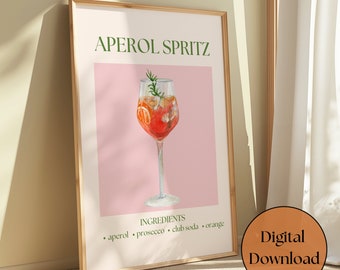 Aperol Spritz Digital Art Print, Bar Cart Decor or Art, Cocktail Art Poster, Alcohol Sign Bar, Retro Drink Poster, Trendy Aesthetic Wall Art
