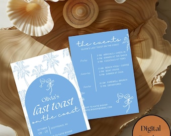 Last Toast On The Coast Invite, 30A Junggesellinnenabschiedseinladung und Reiseplan, Strand Junggesellinnenparty einladen, druckbare Reiseplaner